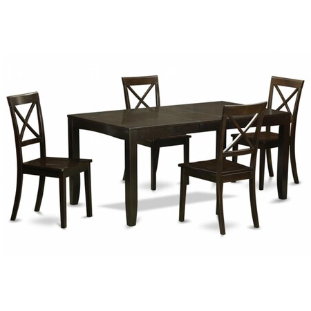 East West Furniture 5 Piece Dining Set-Table With Leaf Plus 4 Dining Chairs LYBO5-CAP-W
